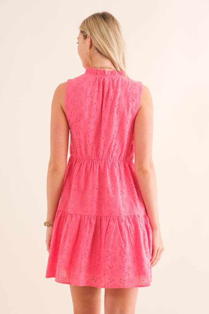 Broderie Anglaise Sleeveless V Neck Mini Dress