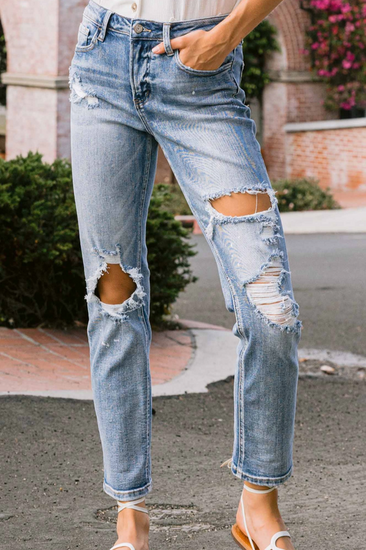 Vervet Stretch Boyfriend Jeans w/ Paint Spatter Detail