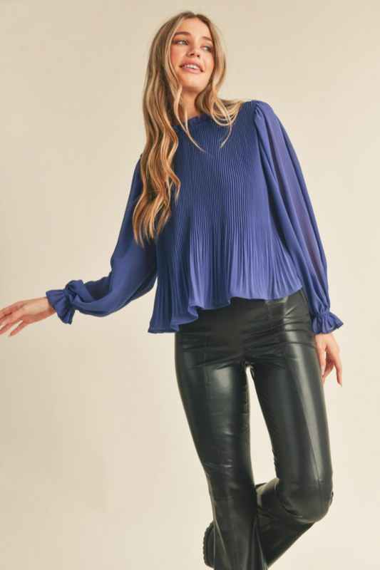 Pleated High Neck Ruffle Top