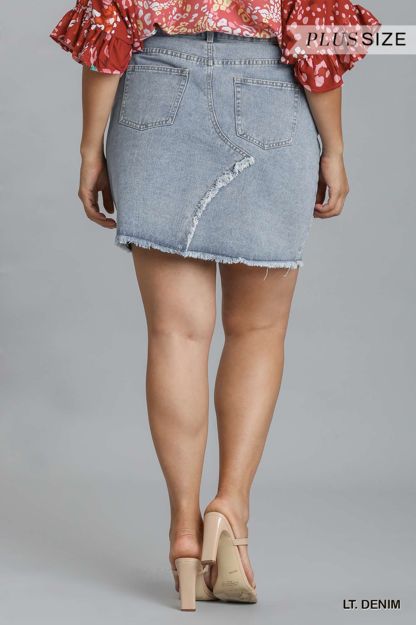 Plus 5 Pocket Deconstructed Denim Skirt