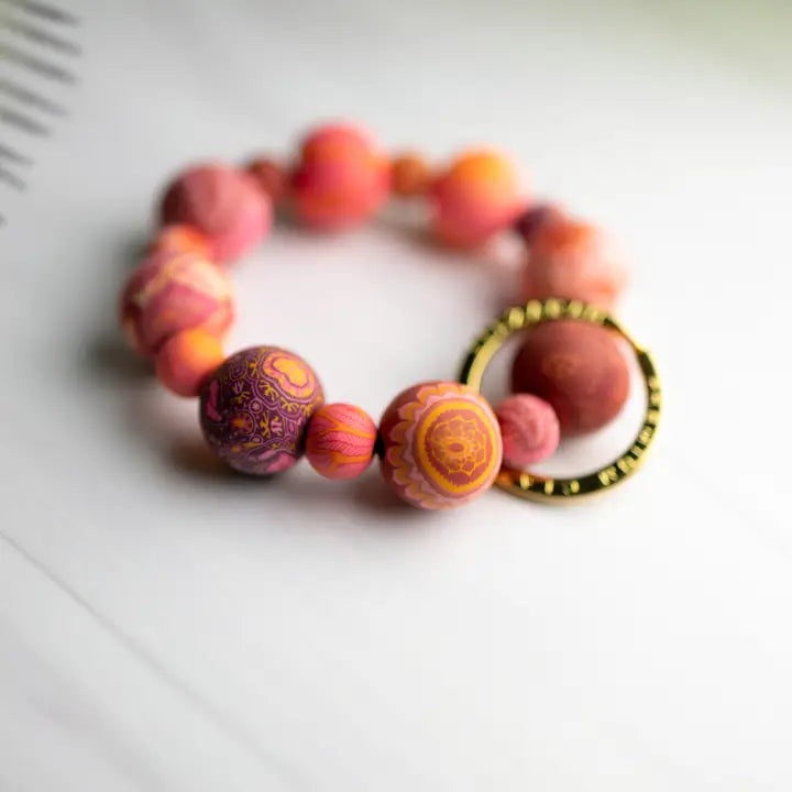 Large Bead Wrist Keychain - Savannah Red