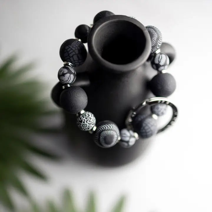 Small Bead Wrist Keychain - Midnight Palm