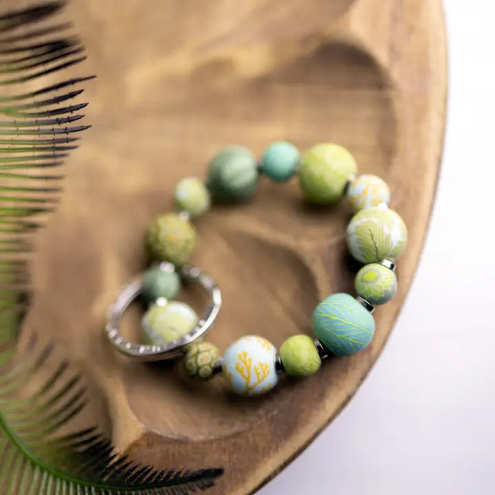 Small Bead Wrist Keychain - Botanical Green