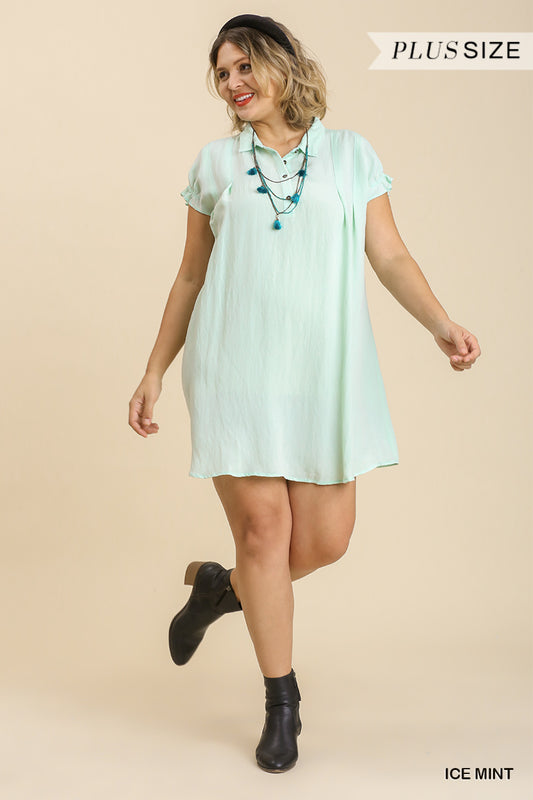 PLUS Snow Washed Pleated Detail Short Sleeve Dress