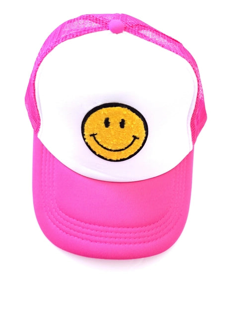 Chenille Smiley Face Patch Trucker Hat