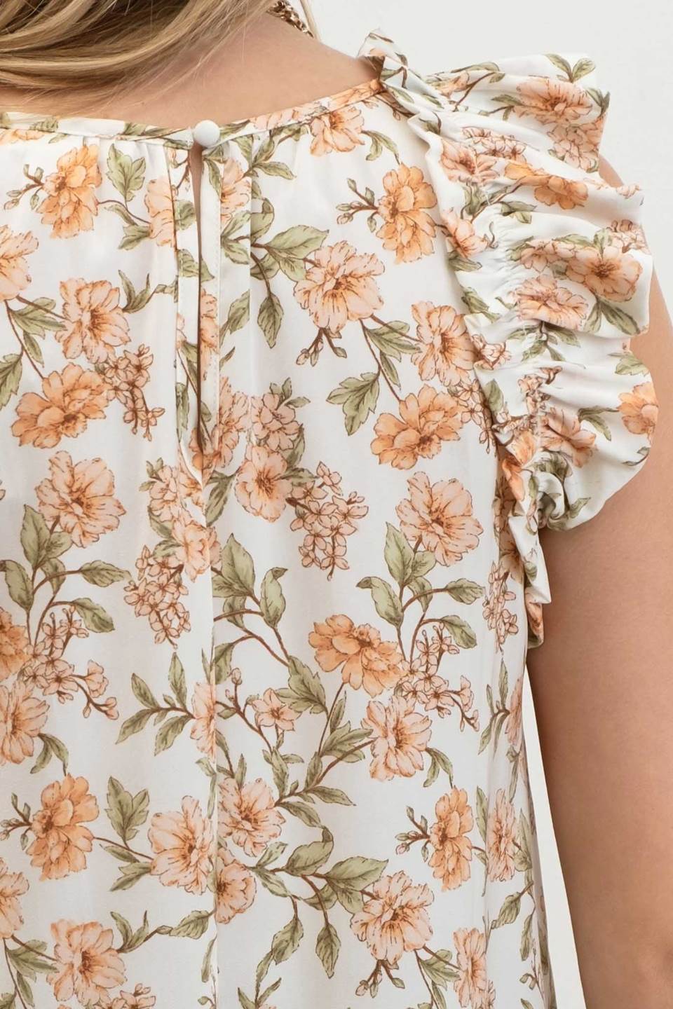 Floral Print Round Neck Ruffle Blouse