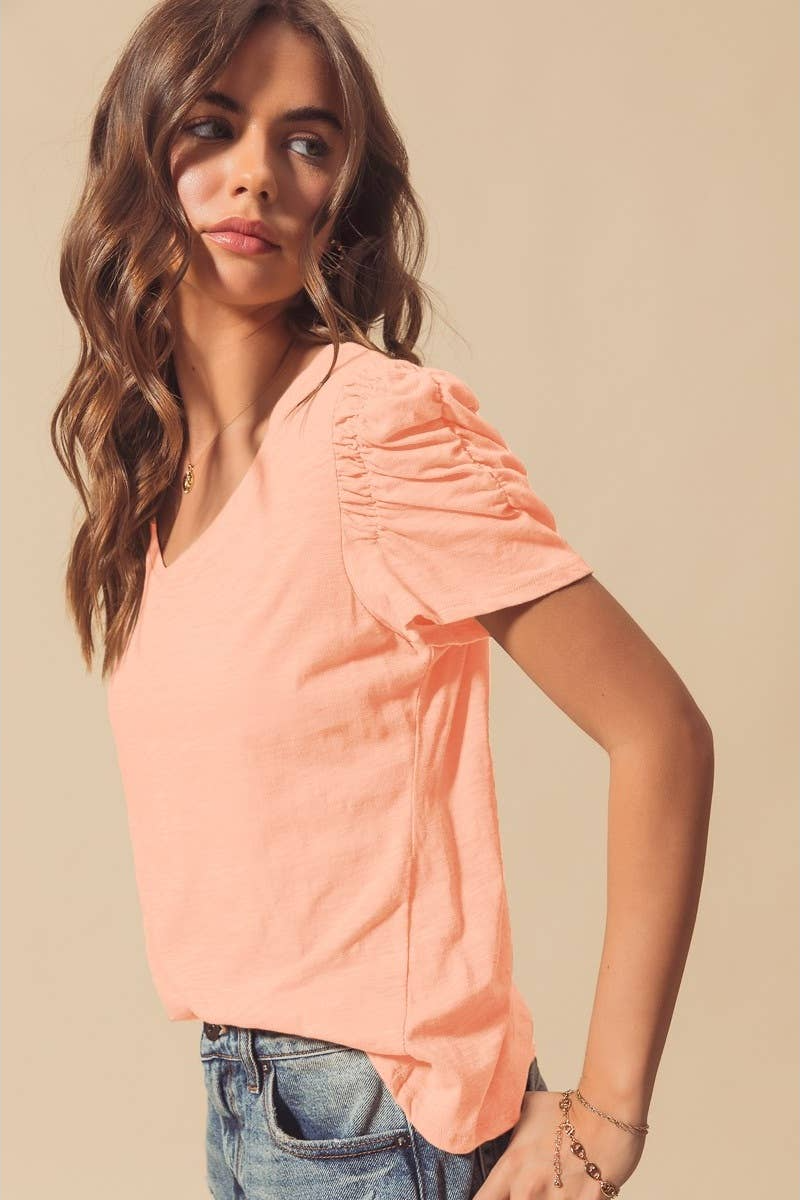 V Neck Relaxed Fit Slub Knit Top
