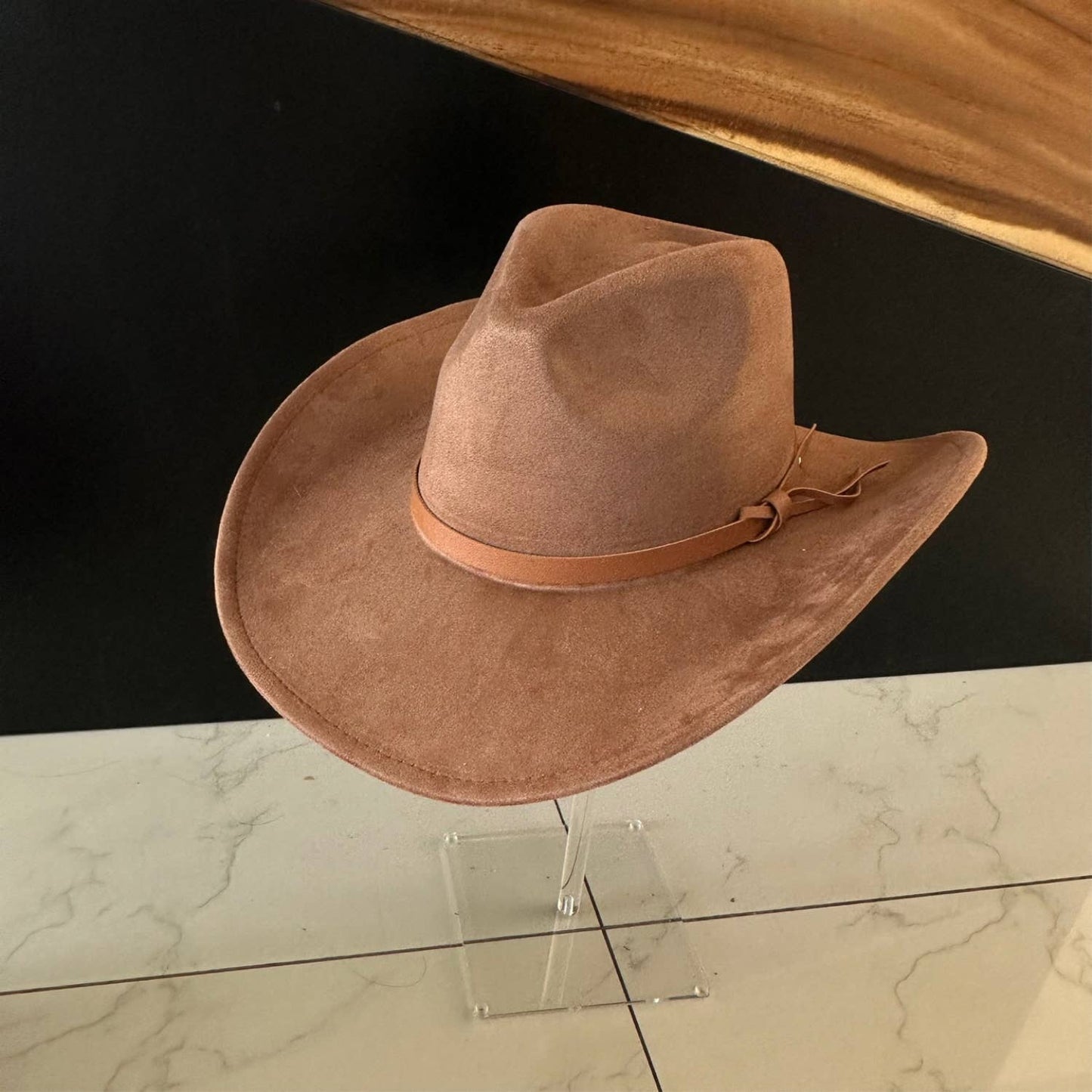 Fashion Vegan Suede Cowboy Hat w/ Leather Belt