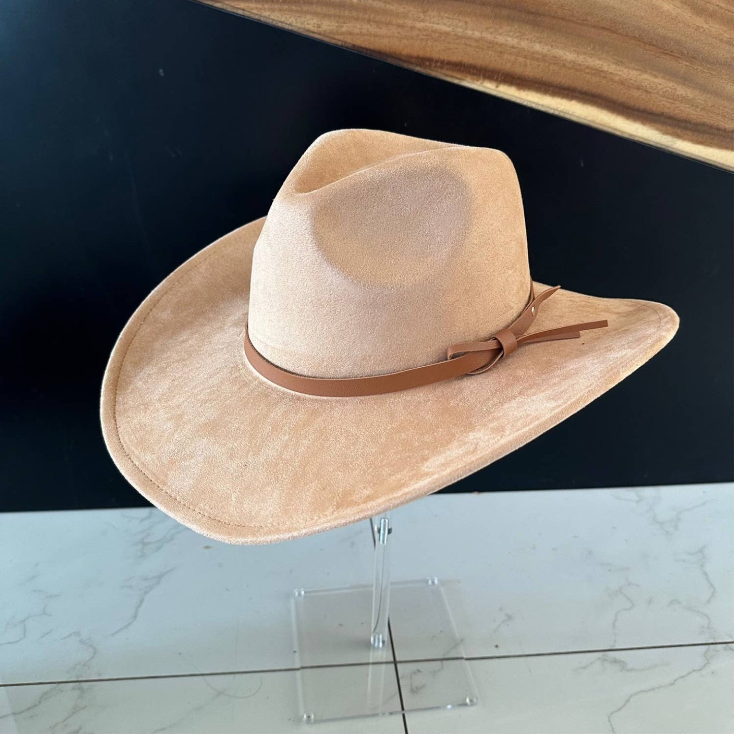 Fashion Vegan Suede Cowboy Hat w/ Leather Belt