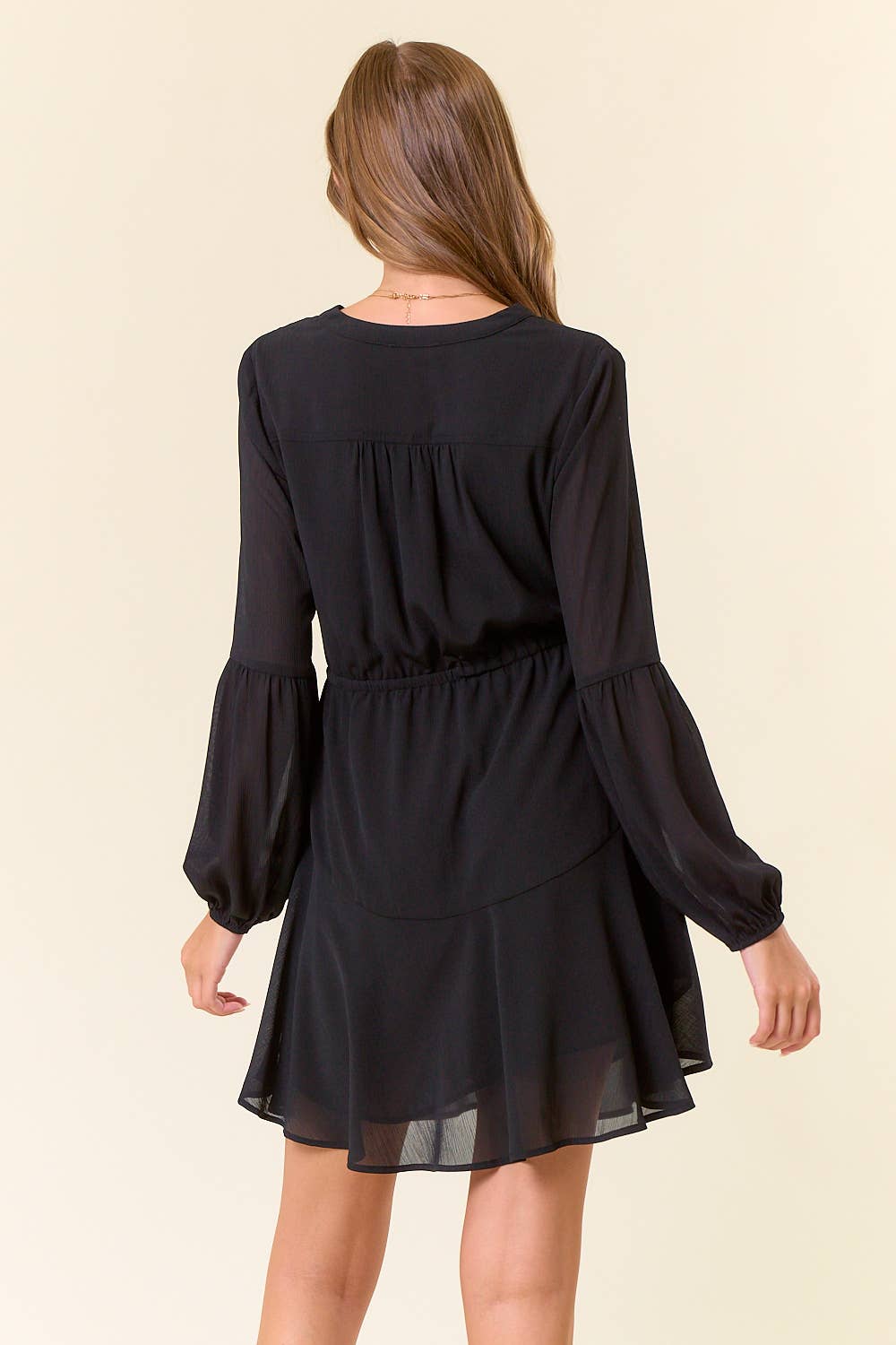 Long Sleeve Henley Style Ruffle Mini Dress