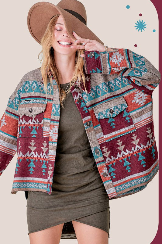 Aztec Pattern Button Down Jacket