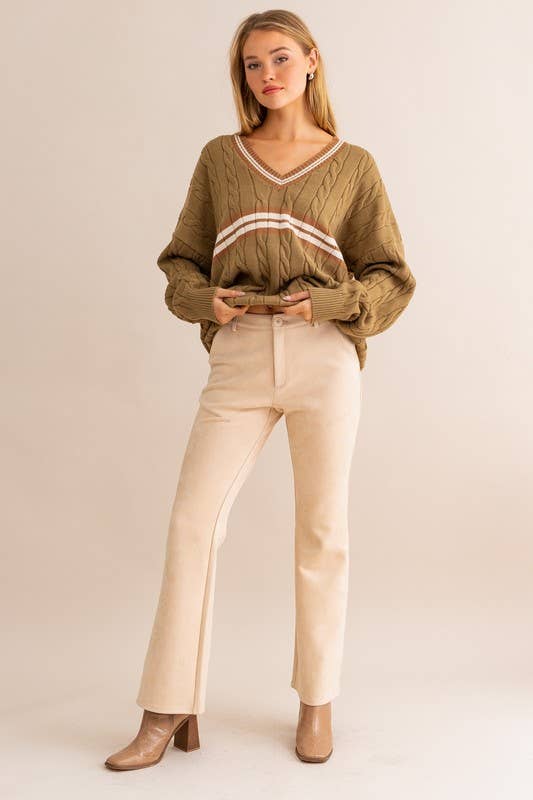Low Waist Cream Bell Bottom Pants