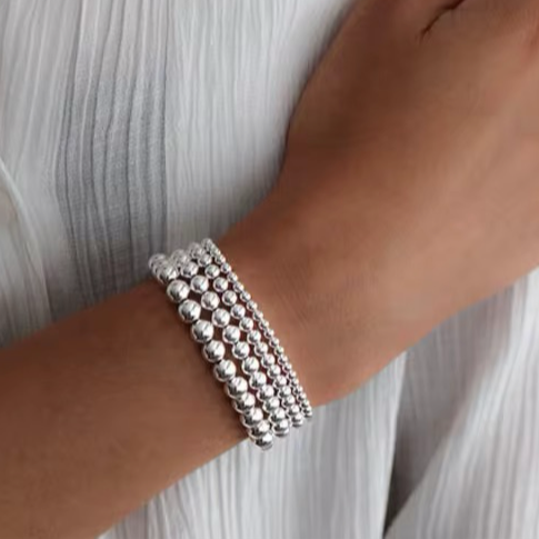 Stainless Steel Waterproof Silver Beaded Bracelets - 3mm