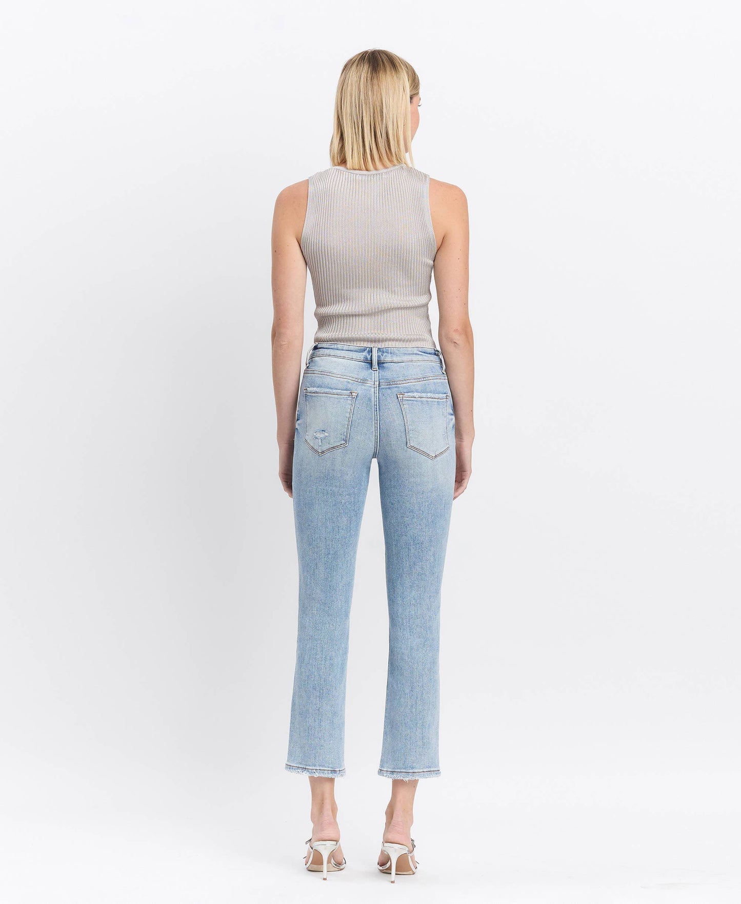 Mid Rise Crop Slim Straight Jeans