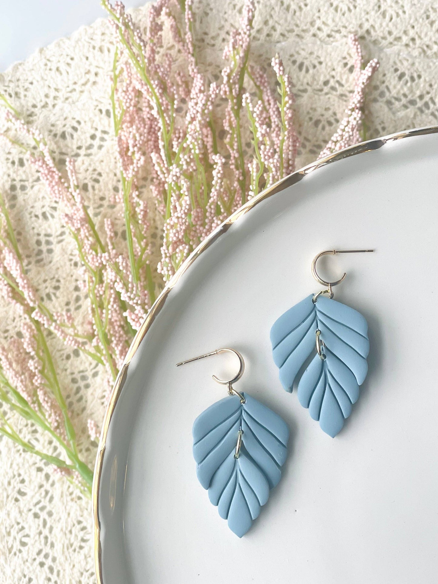 Feather Dangle Clay Earrings