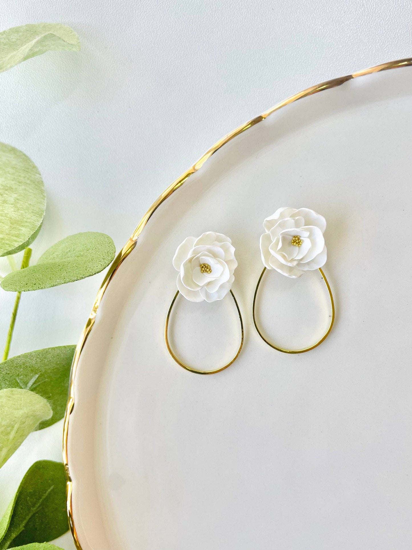 Flower with Gold Hoop Clay Stud Earrings