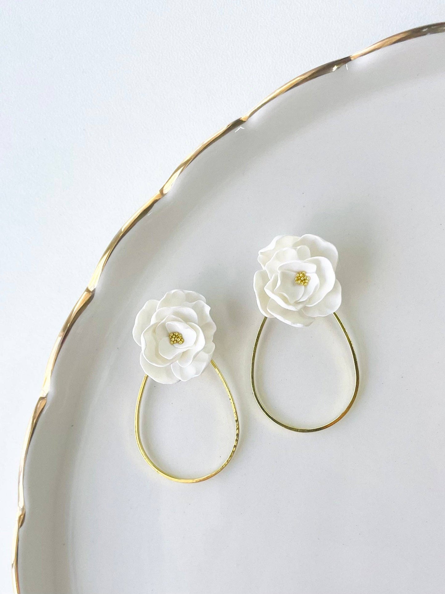 Flower with Gold Hoop Clay Stud Earrings
