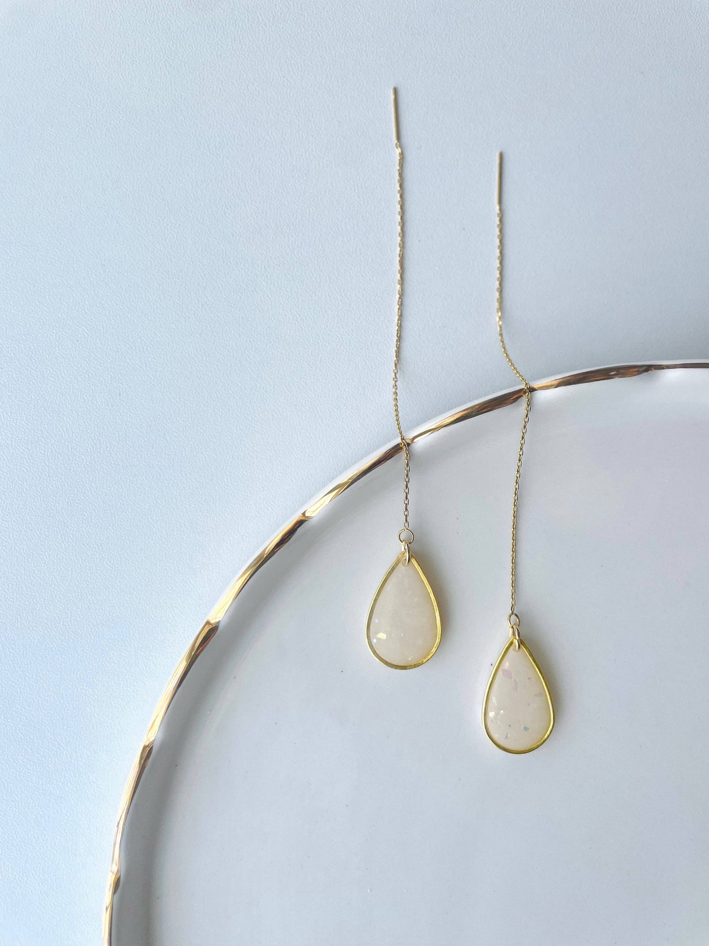 Dainty Chain Opal Teardrop Earrings