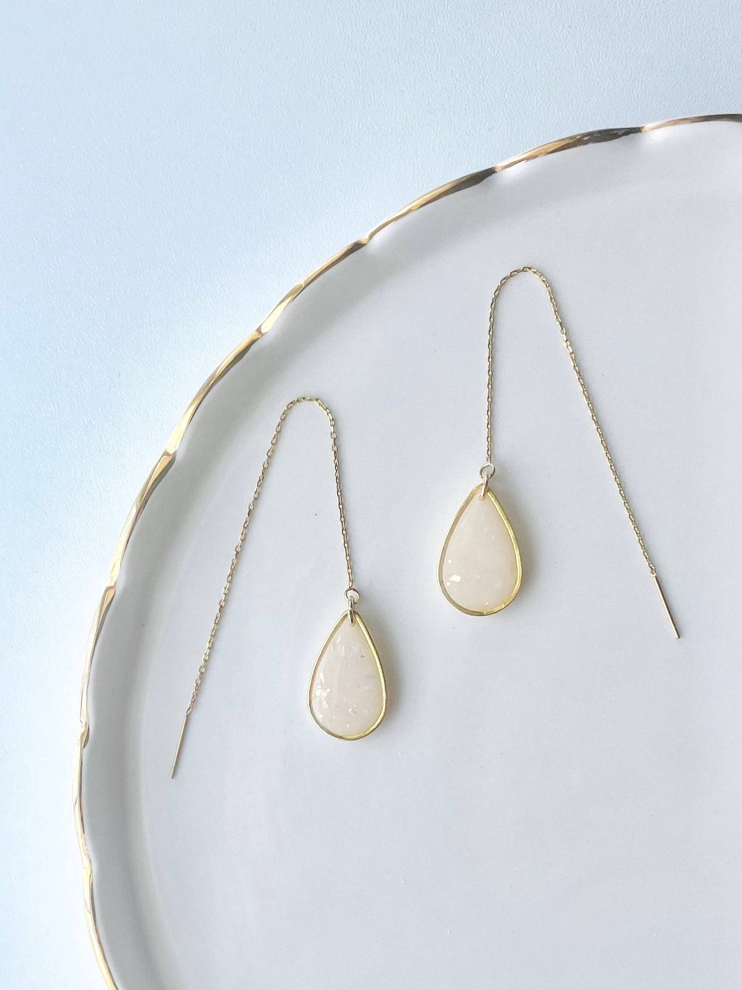 Dainty Chain Opal Teardrop Earrings