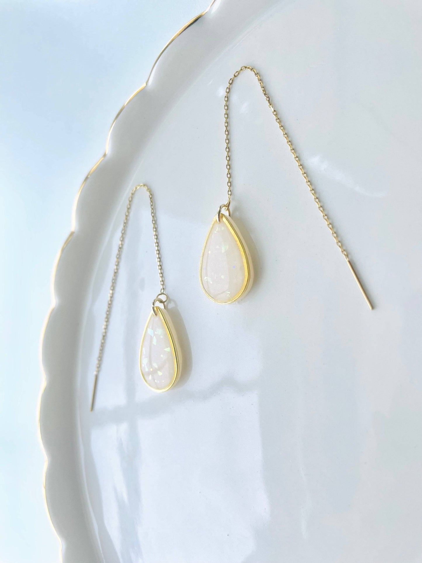 Dainty Chain Opal Teardrop Earrings