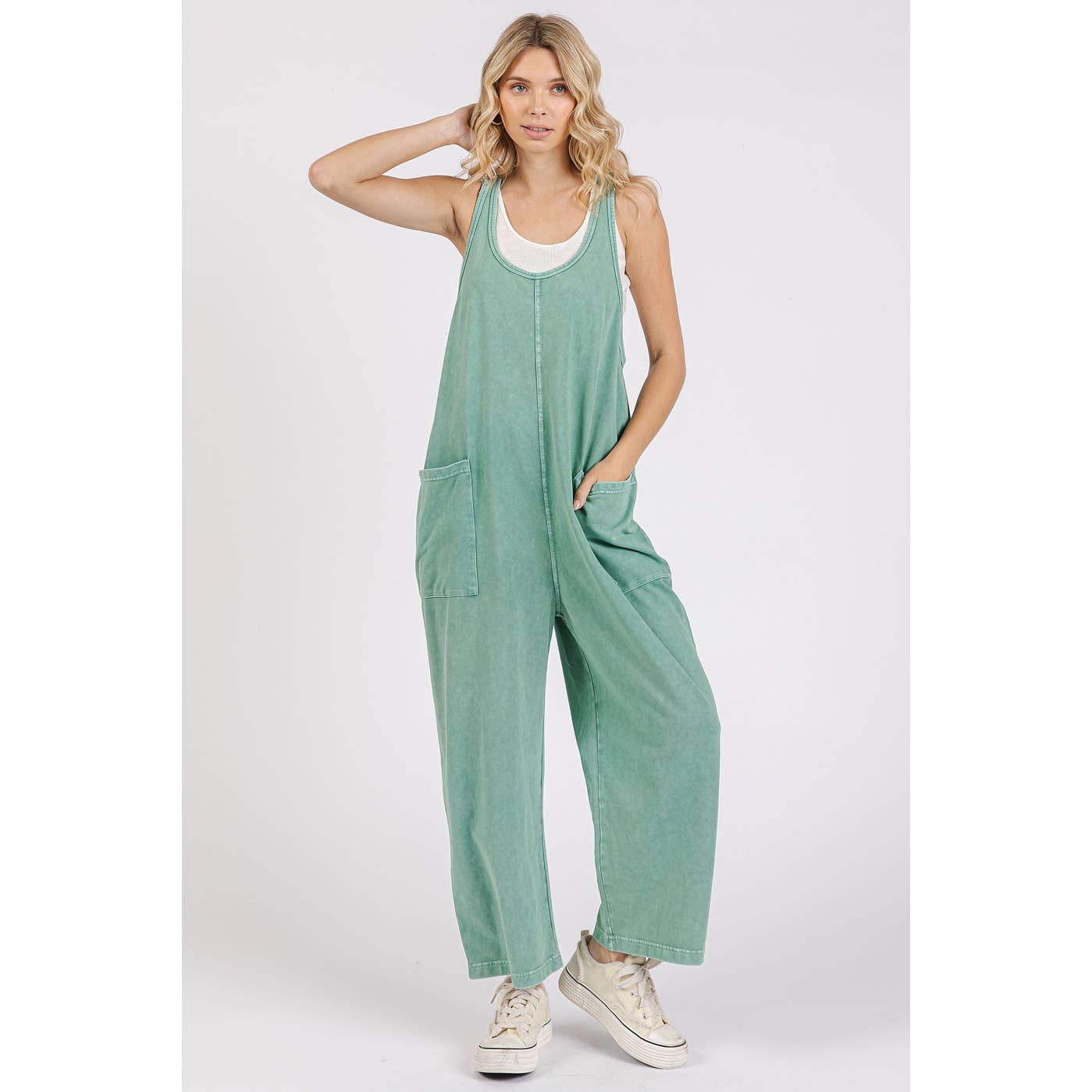 Mineral Wash Pull-On Sleeveless Harem Jumpsuit