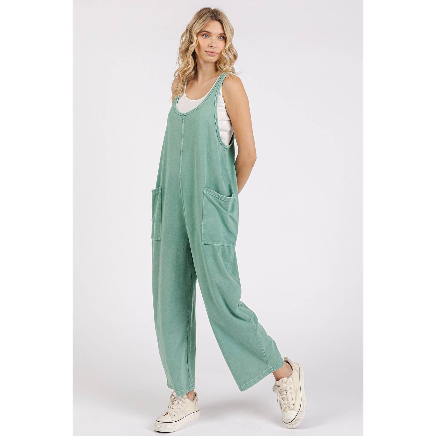 Mineral Wash Pull-On Sleeveless Harem Jumpsuit