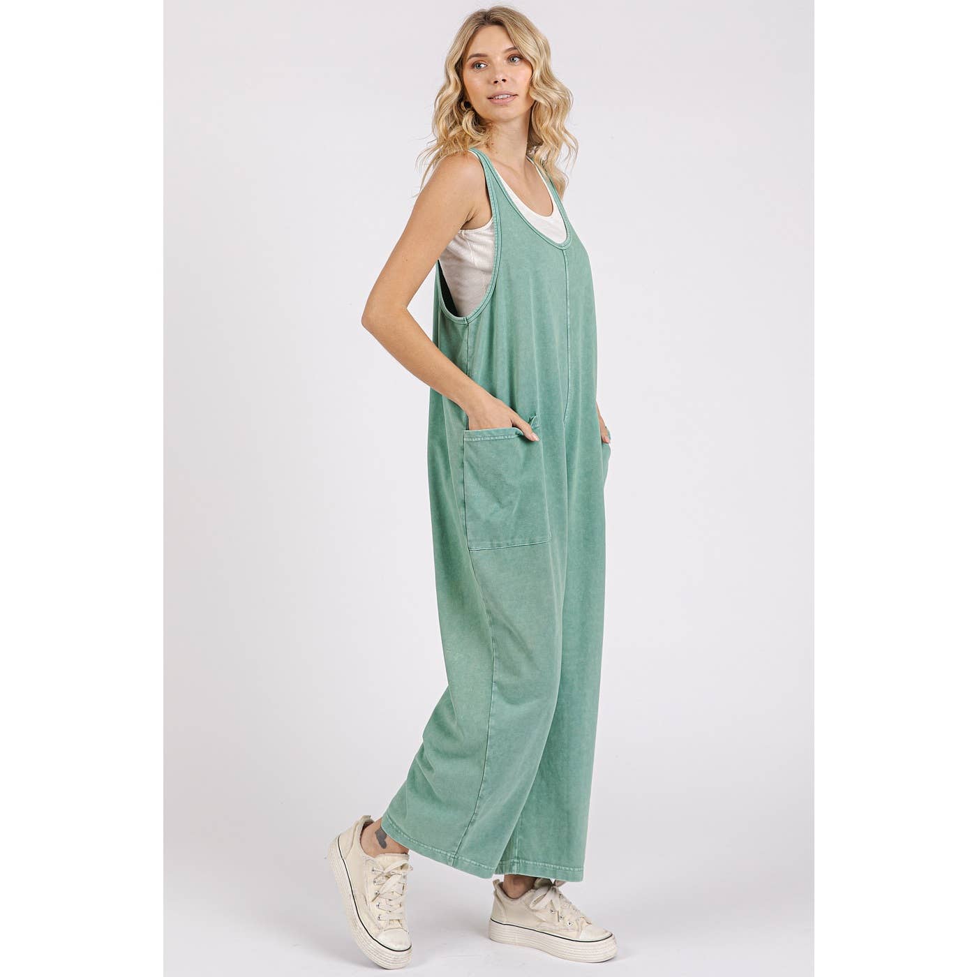 Mineral Wash Pull-On Sleeveless Harem Jumpsuit