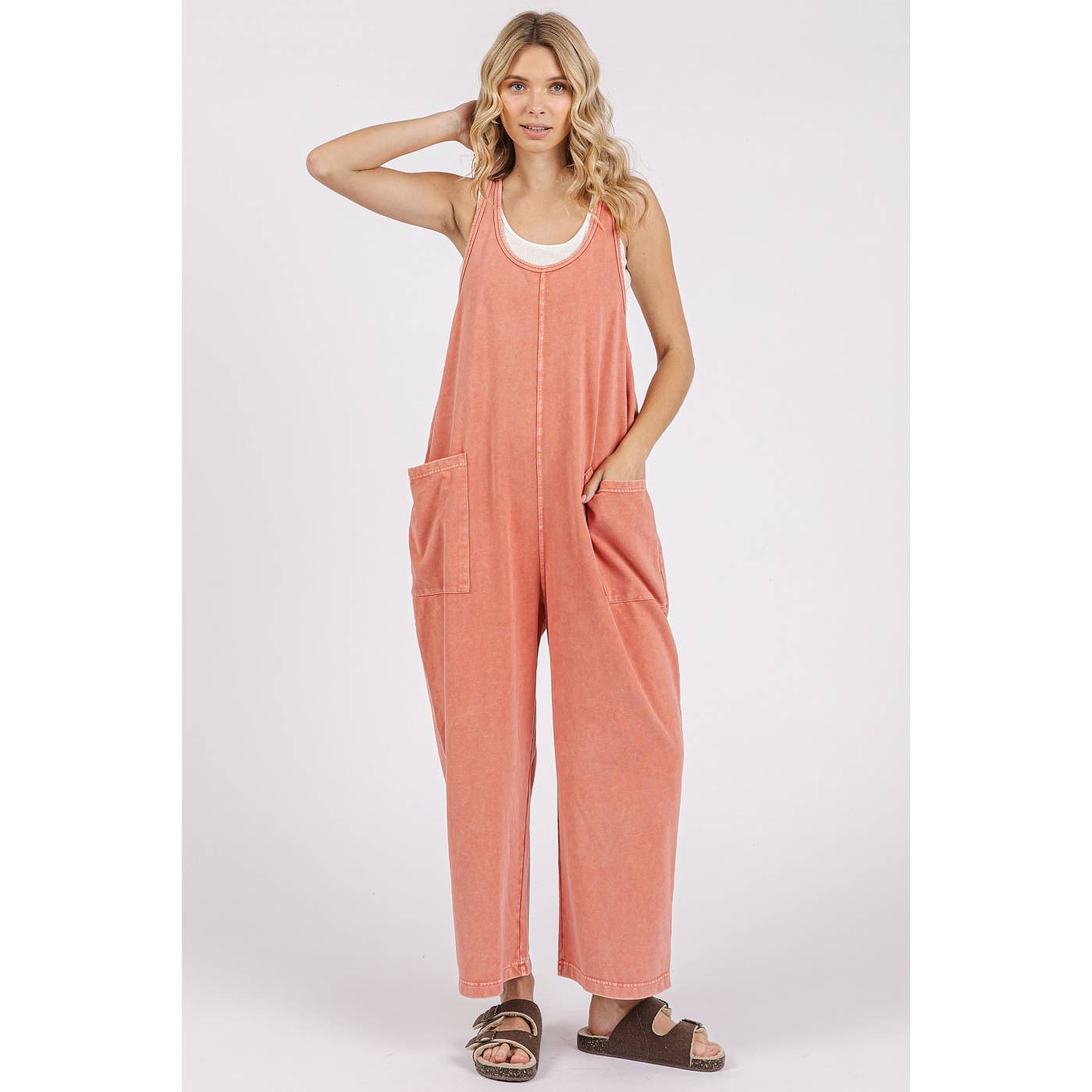 Mineral Wash Pull-On Sleeveless Harem Jumpsuit