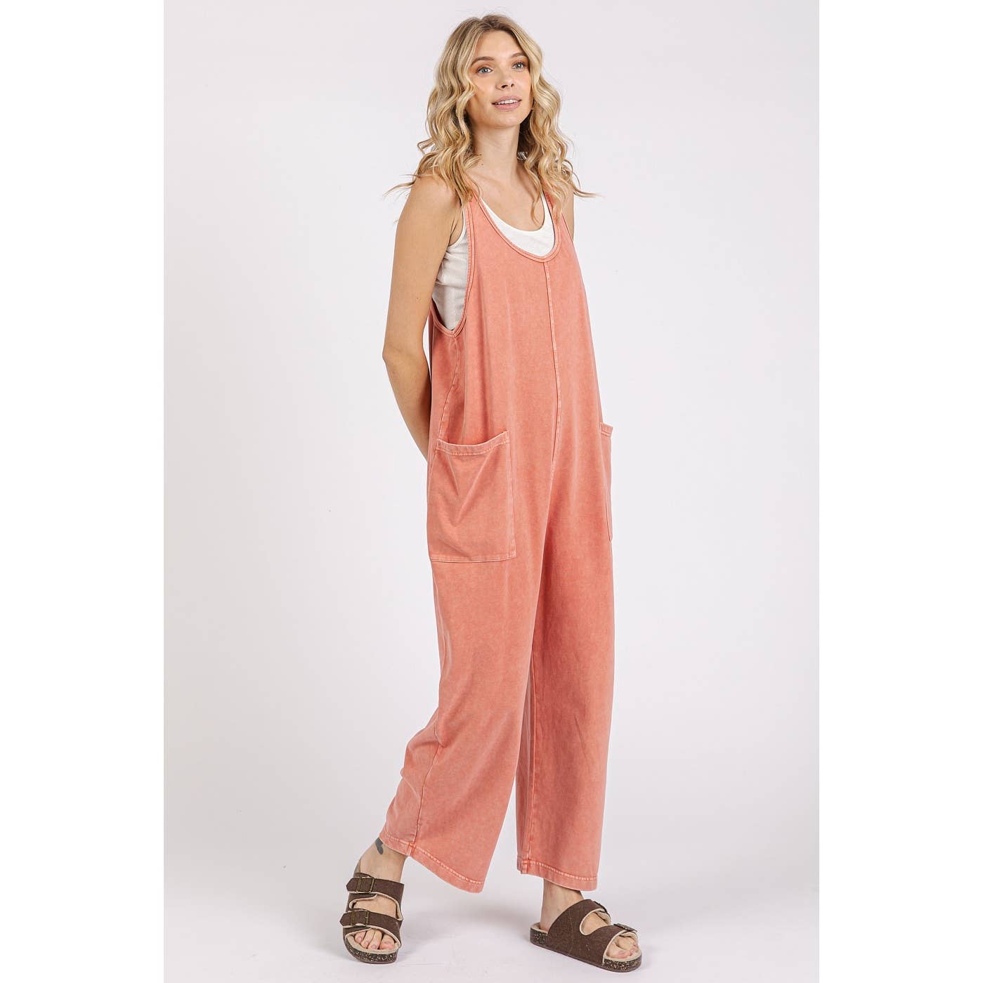 Mineral Wash Pull-On Sleeveless Harem Jumpsuit