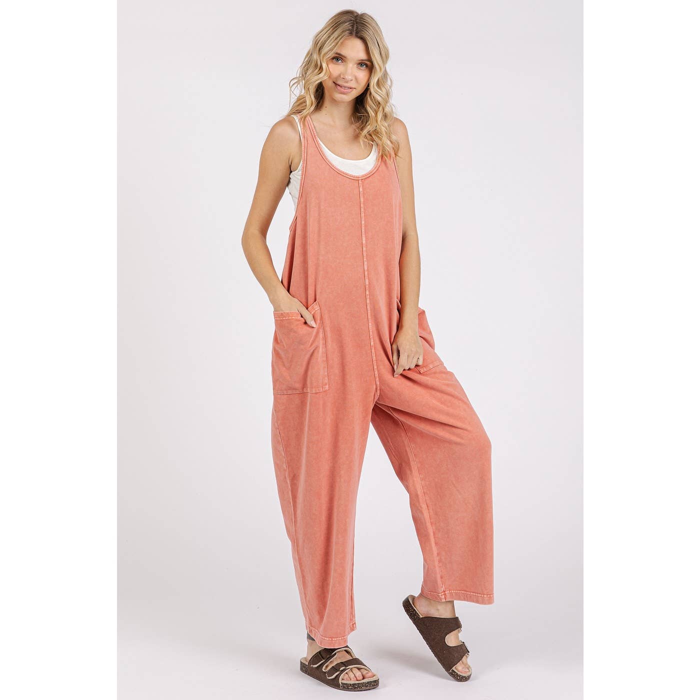 Mineral Wash Pull-On Sleeveless Harem Jumpsuit