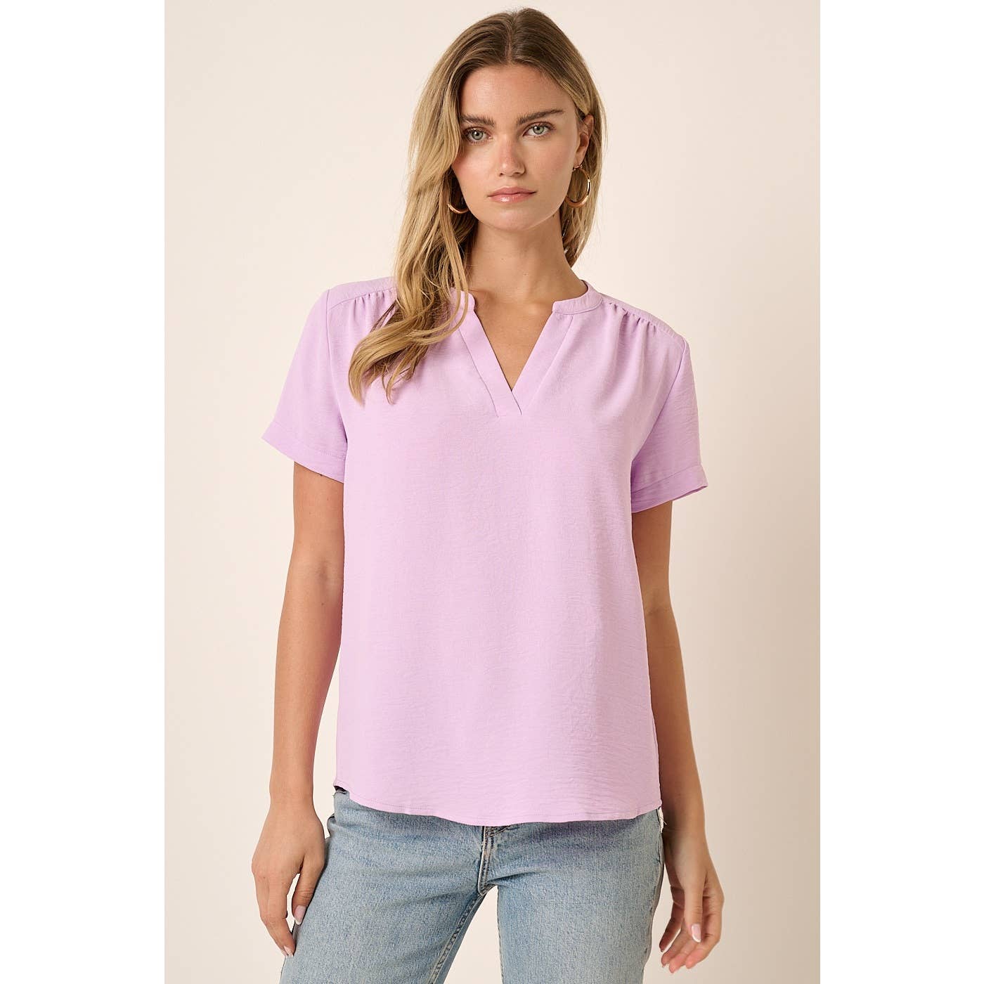 Airflow Short Sleeve V-Neck Slit Front Blouse