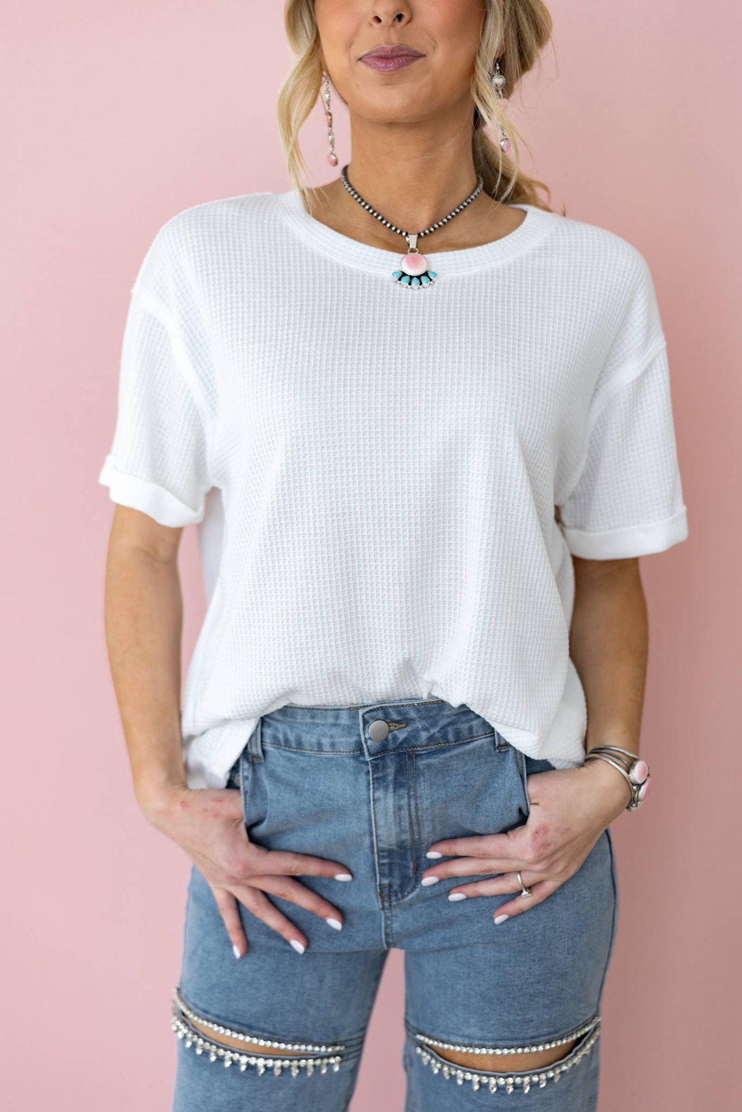 Short Sleeve Two-Tone Thermal Top
