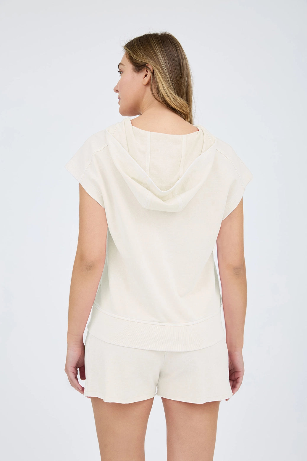Ivory Washed Hooded Top & Shorts Set
