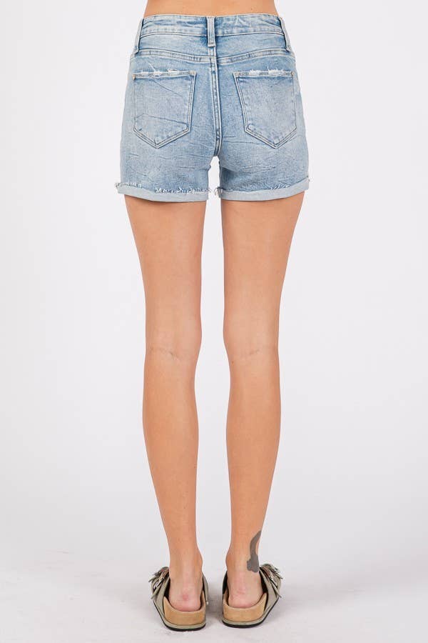 High Rise Patched Shorts w/ Cuffed Hem