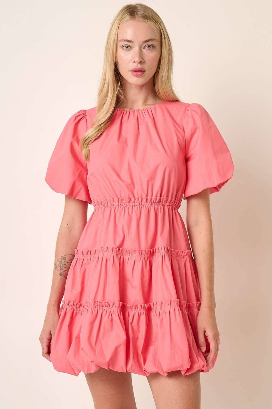 Balloon Sleeve Bubble Hem Mini Dress