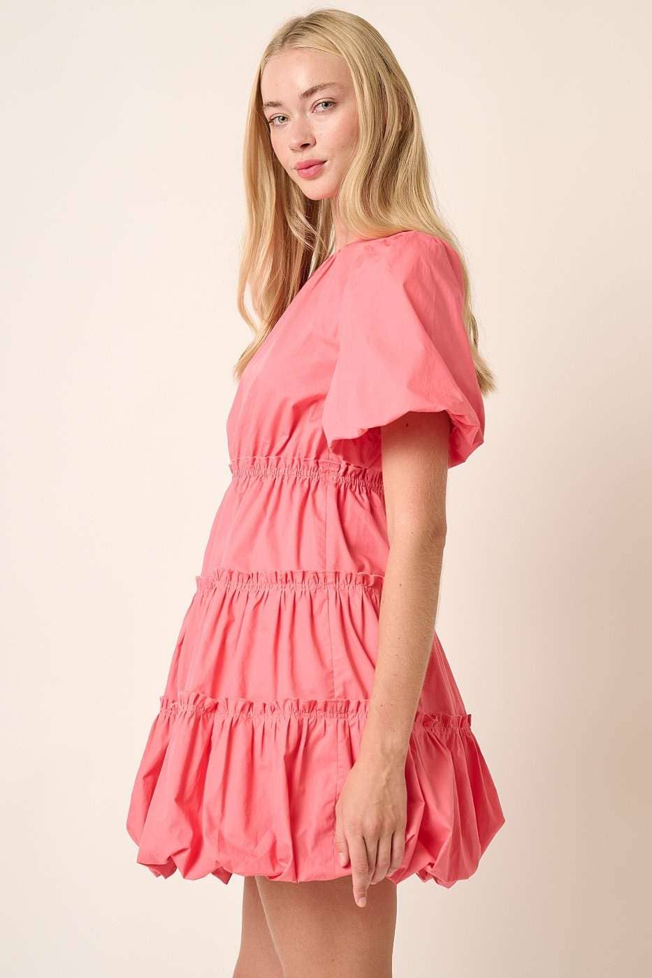 Balloon Sleeve Bubble Hem Mini Dress