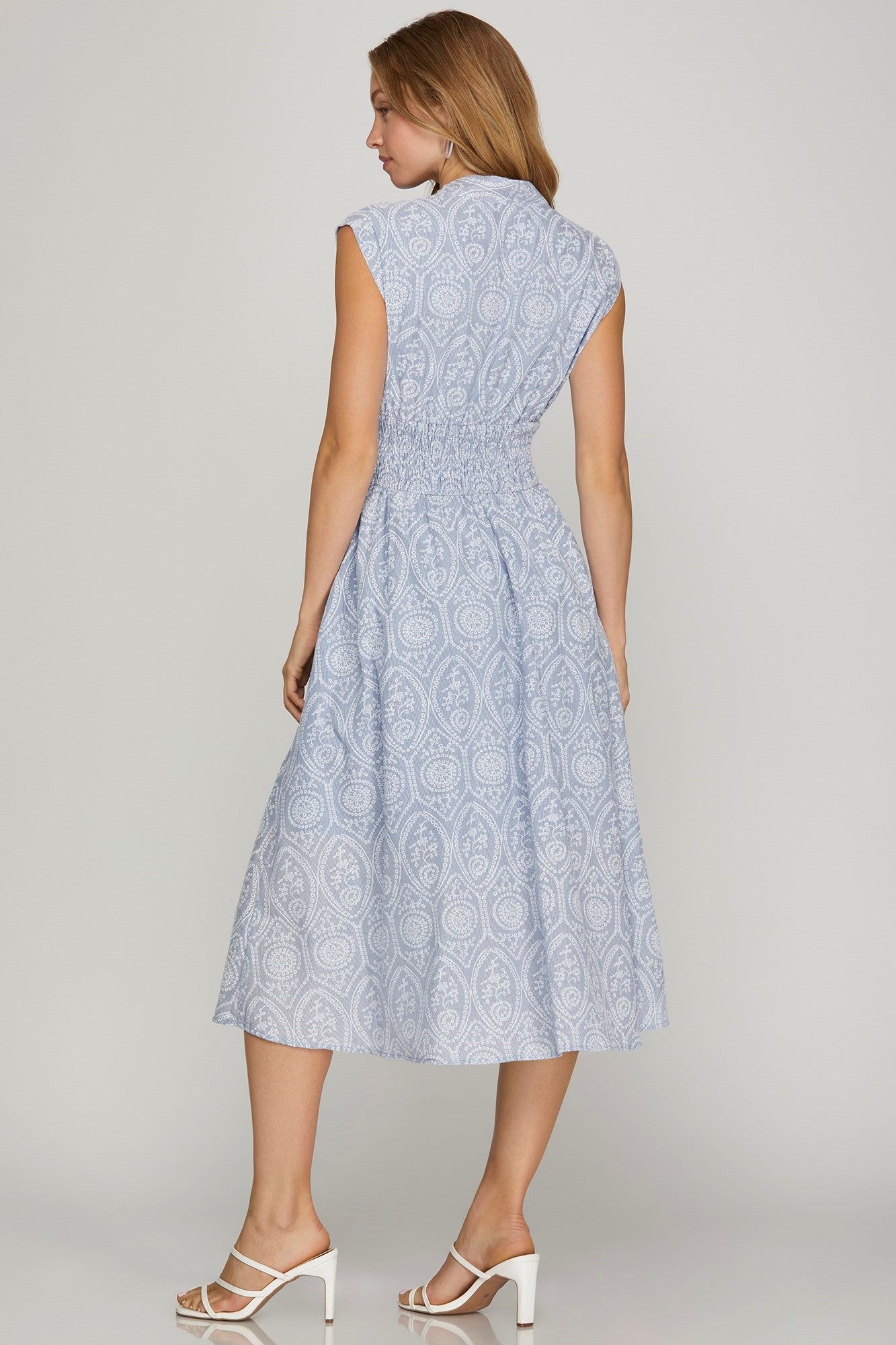 Drop Shoulder Smocked Waist Midi Dress