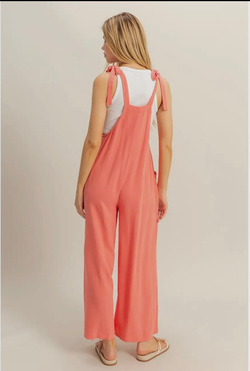 Self-Tie Shoulder Straps Jumpsuit