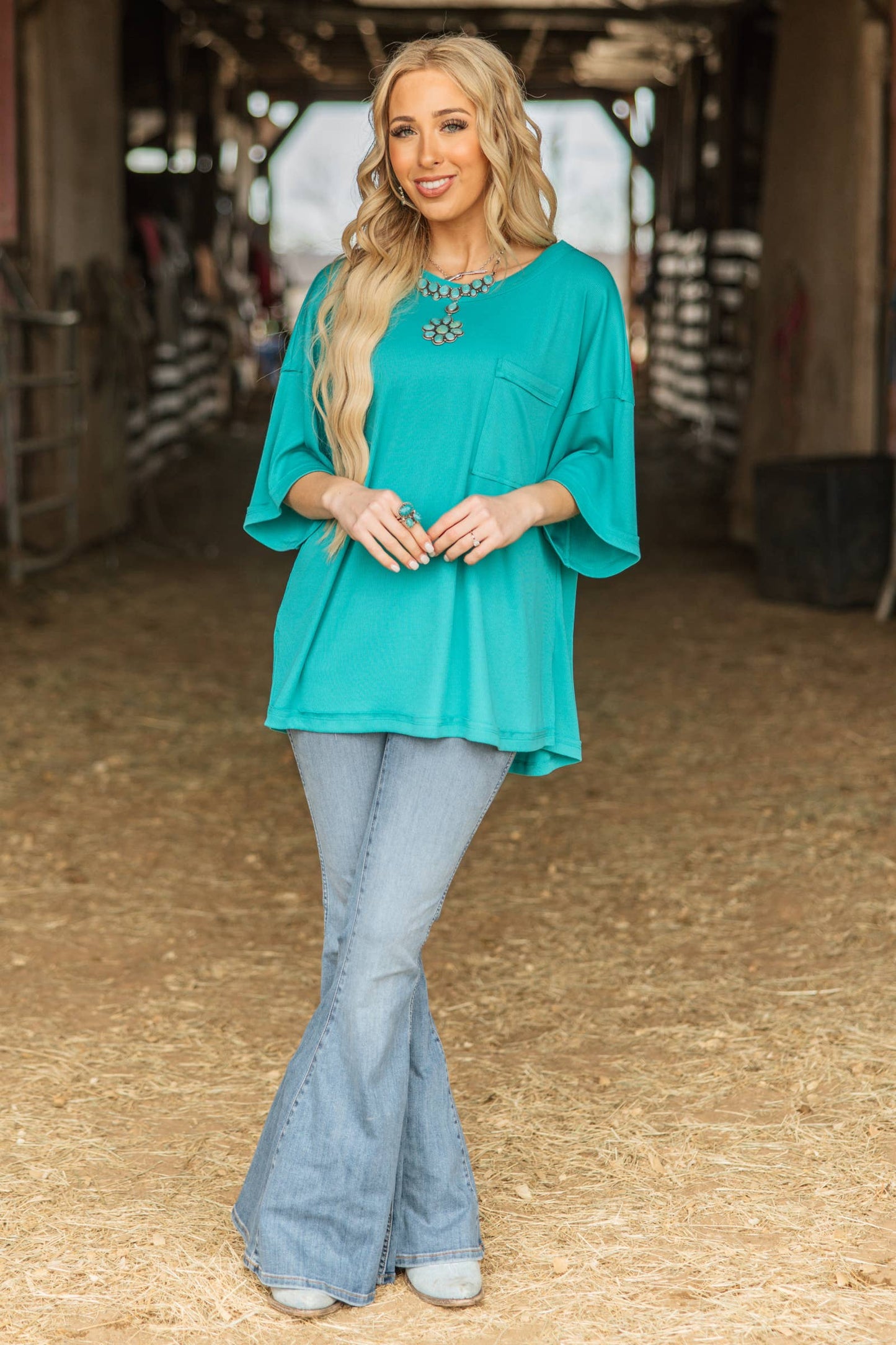 Ribbed Relaxed Boyfriend Shirt w/ Pocket Detail