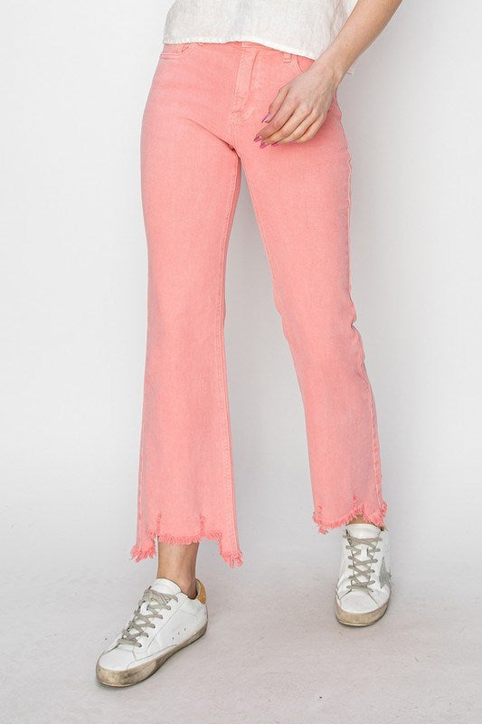 Mid Rise Straight Step Hem Pants
