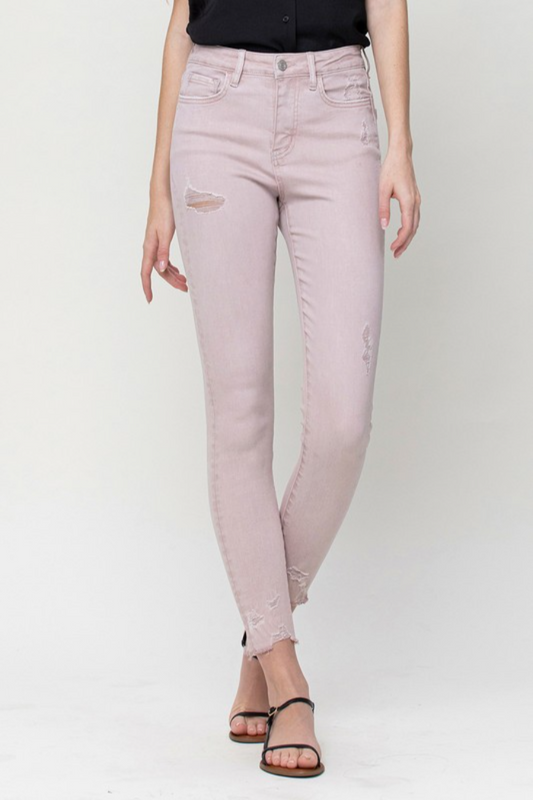 High Rise Crop Skinny Jeans in Peony