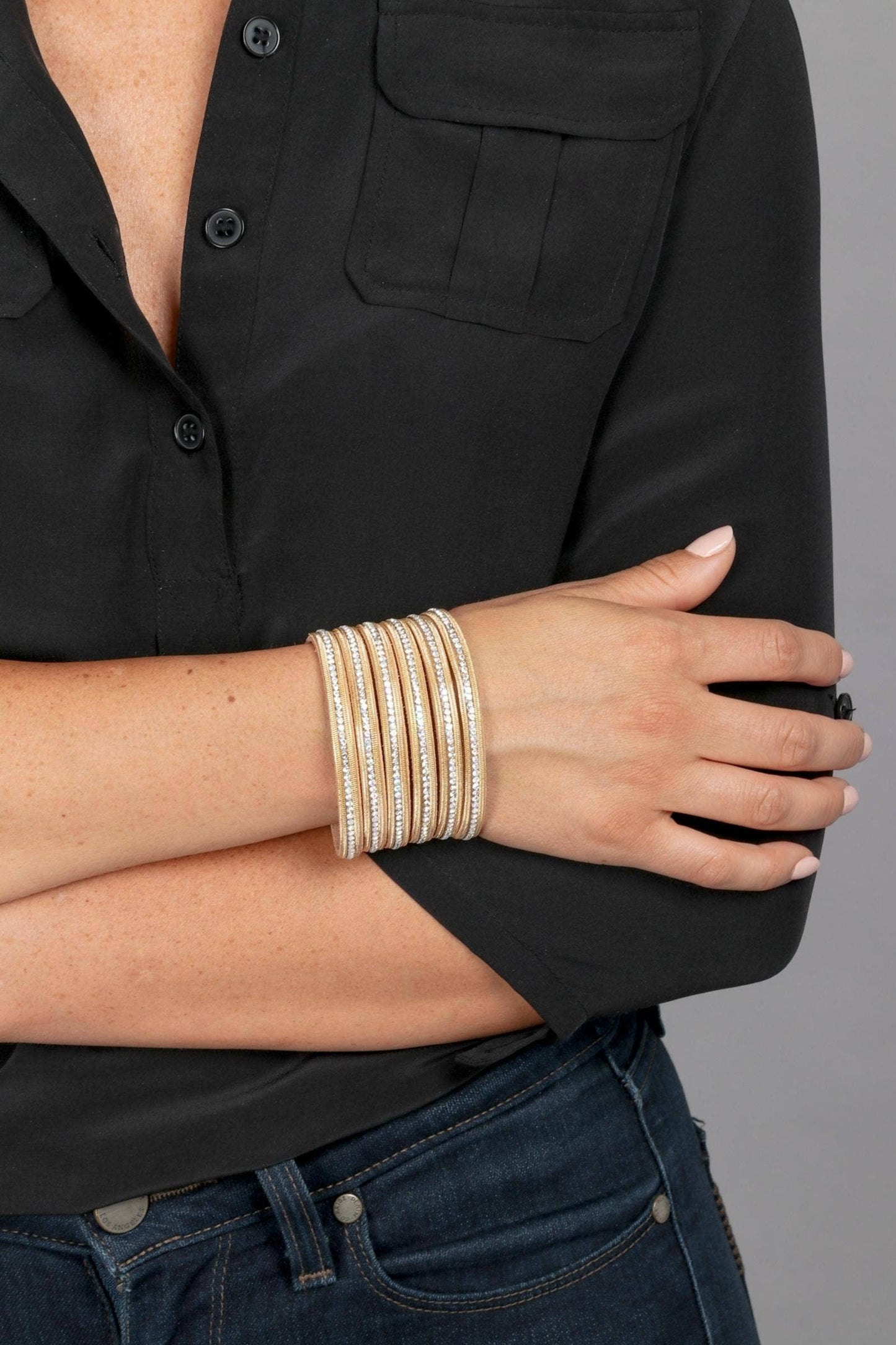 Glamour and Glitz Stackable Leather Cuff Bracelet