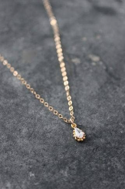 Mini CZ Framed Teardrop Necklace - SILVER (not Gold as shown)