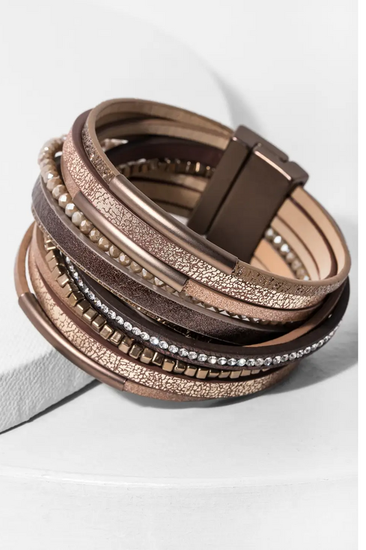 Glimmer Beads Stackable Leather Bracelet