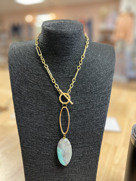 Grey & Teal Pendant Necklace