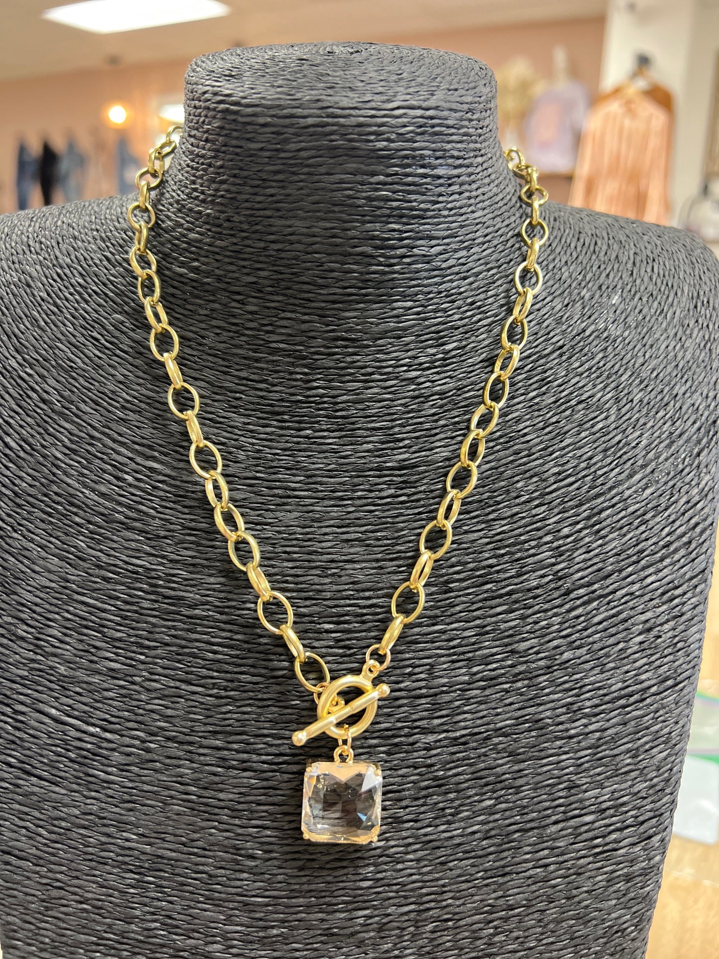 Crystal Square Toggle Pendant Necklace