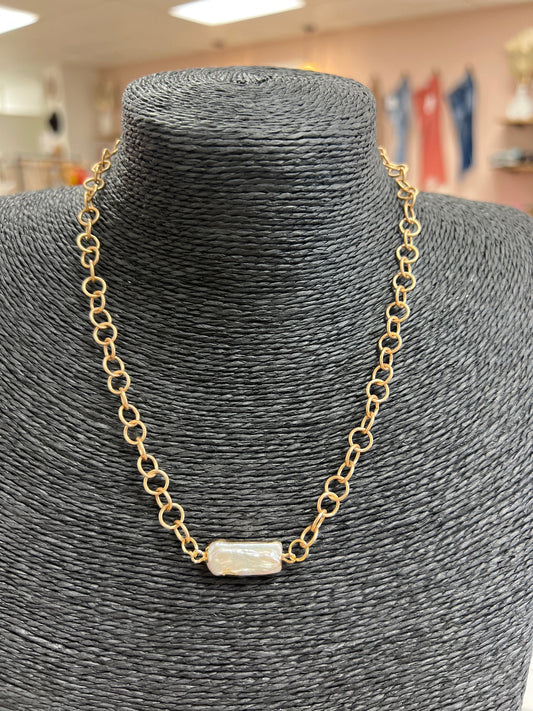 Gold Wrapped Pearl Pendant Chain Necklace