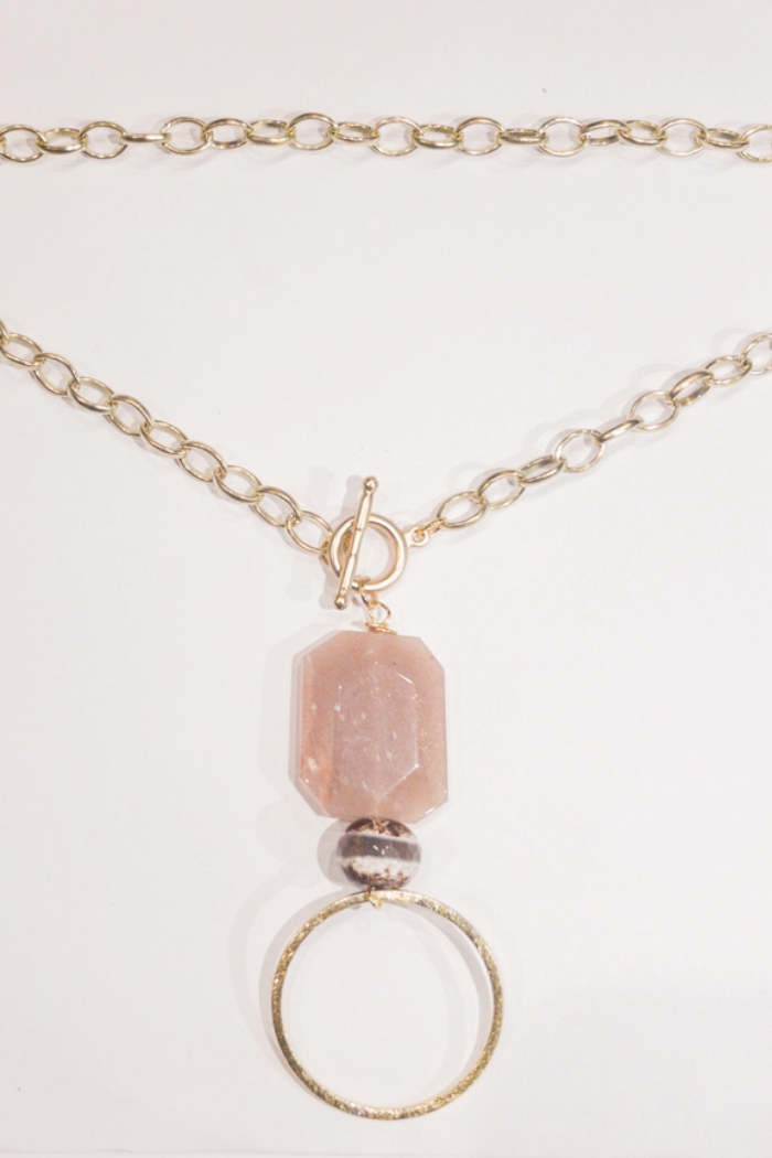 Toggle Necklace w/ Pink Stone