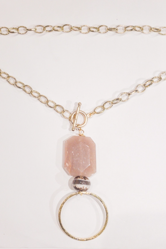 Toggle Necklace w/ Pink Stone