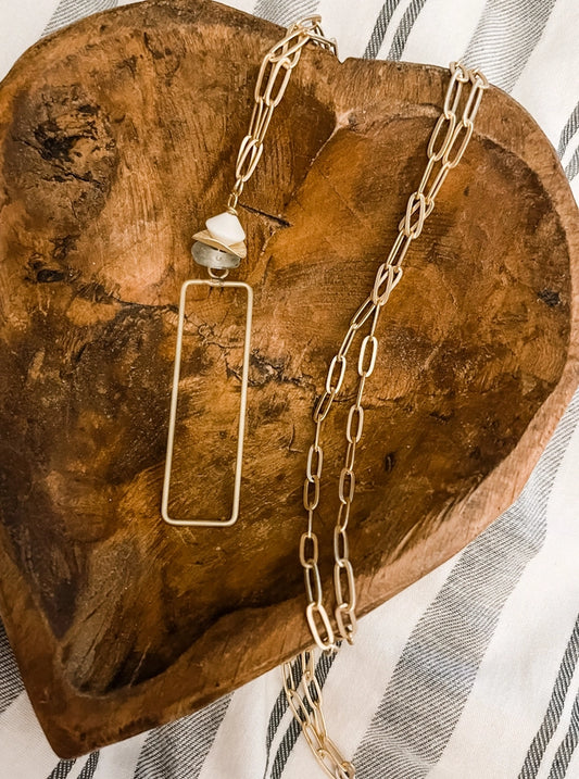 Rectangle Pendant on Paperclip Chain